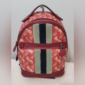 Coach New Year Barrow Varsity Stripe Backpack Red Coated Canvas Leather Trim
